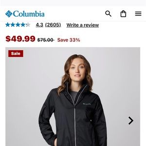 Columbia rain jacket - packable - black - small